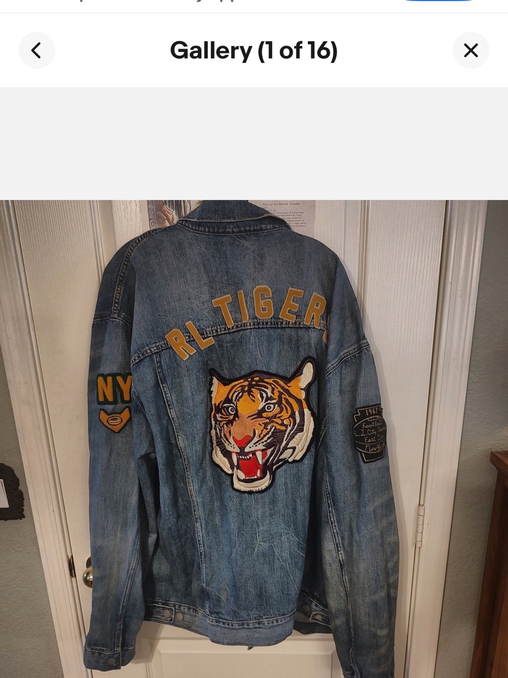 Polo by Ralph Lauren Light Blue Denim Jacket with Tiger Patch and Yellow Accents